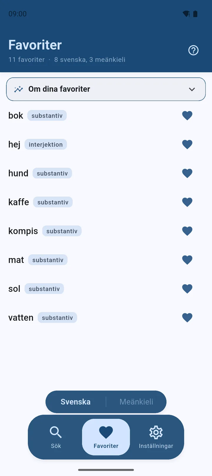 Sparade favoritord i Kaveri
